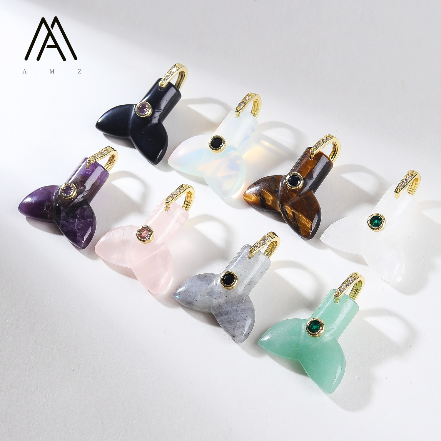 Crystal Pendant Necklace Natural Stone - 1/3/5/10개입, 물고기 꼬리 모양의 천연 석영