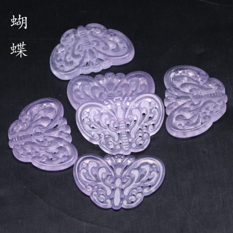 Earrings - 2pc 천연 보라색 옥 중공 비즈