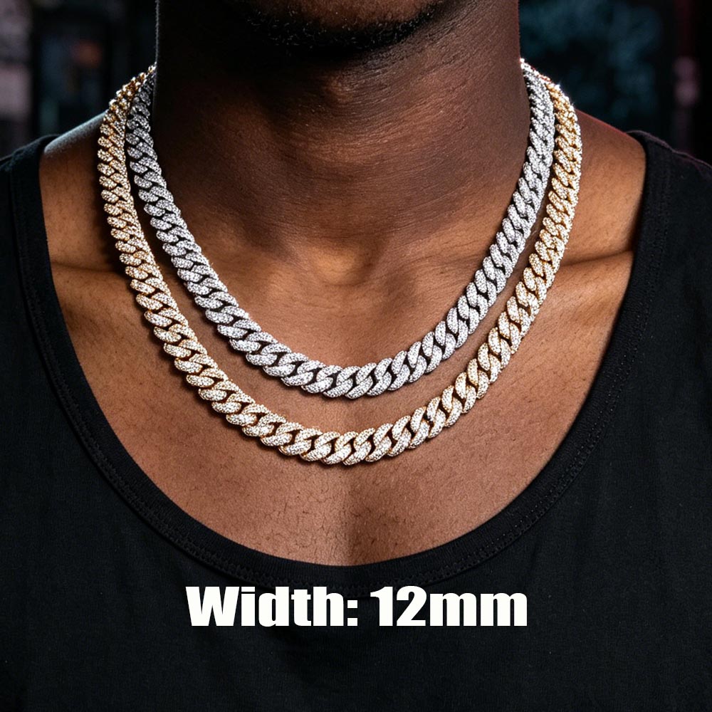 Cuban Link Chain 12Mm - 12mm 힙합 스타일의 다이아몬드 CZ 목걸이,