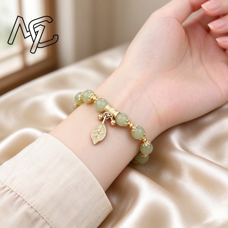 중국풍 금박 옥 비즈 팔찌, 행운을 가져다주는 보석이  - Bracelets 리뷰 및 가격