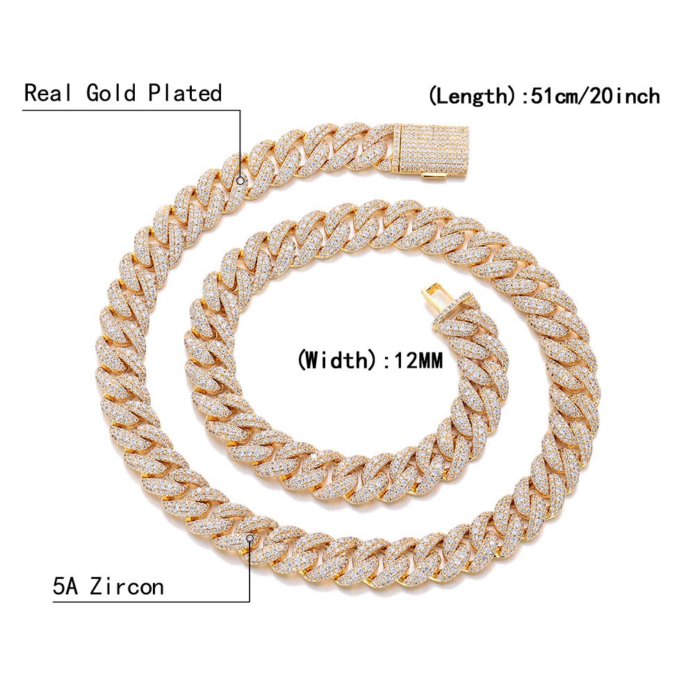 12mm 힙합 스타일의 다이아몬드 CZ 목걸이, 남성용 - Cuban Link Chain 12Mm 리뷰 및 가격