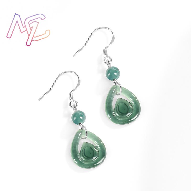 푸른색 미얀마산 제이드 물방울 모양 귀걸이, 에너지가  - Earrings 리뷰 및 가격
