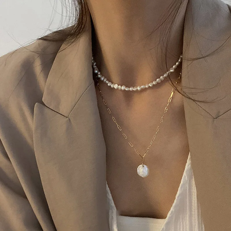 프랑스어 레트로 링크 체인 여성을위한 천연 담수 진주  - Pearl Choker Necklace Vintage 리뷰 및 가격